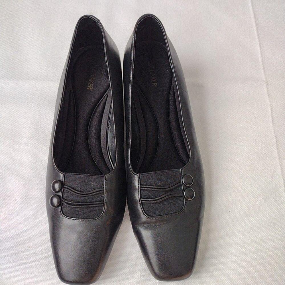 Liz Baker Shoes Womens Size 9 Black Leather Square Toe Low Heel Pumps Comfort
